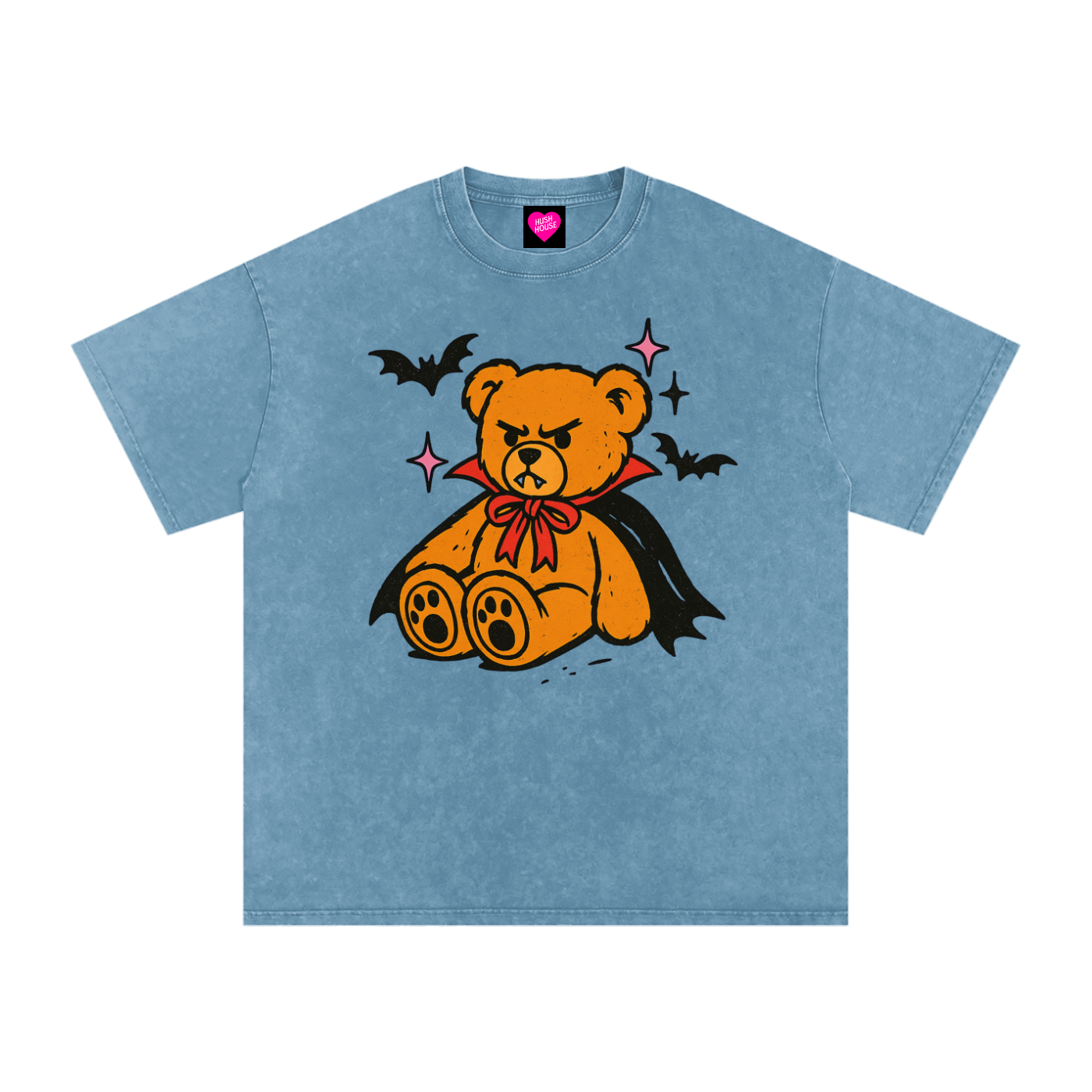 Teddy Vampire Snow Washed Oversized Cotton T-Shirt
