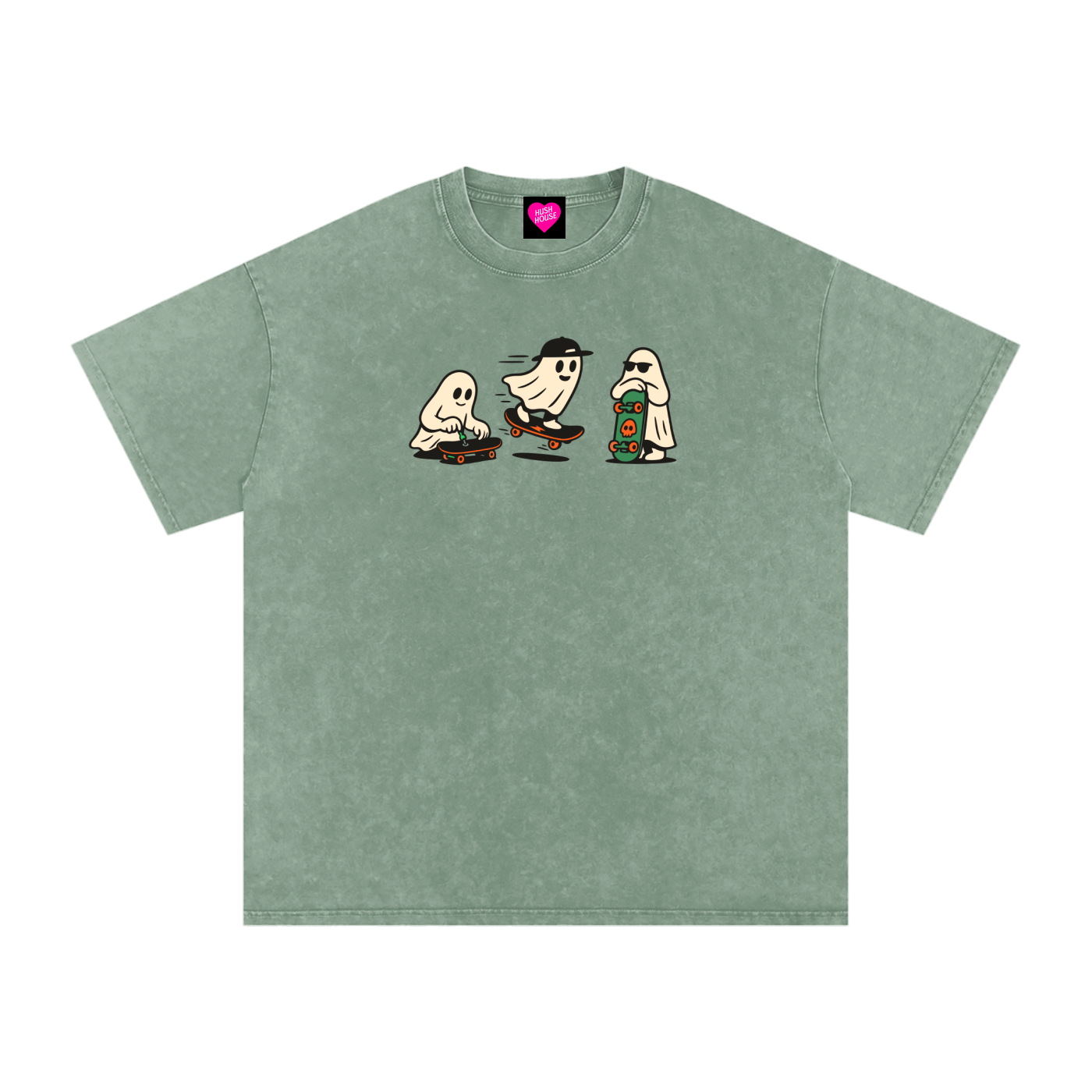 Skater Ghost Acid Wash Oversize T-Shirt