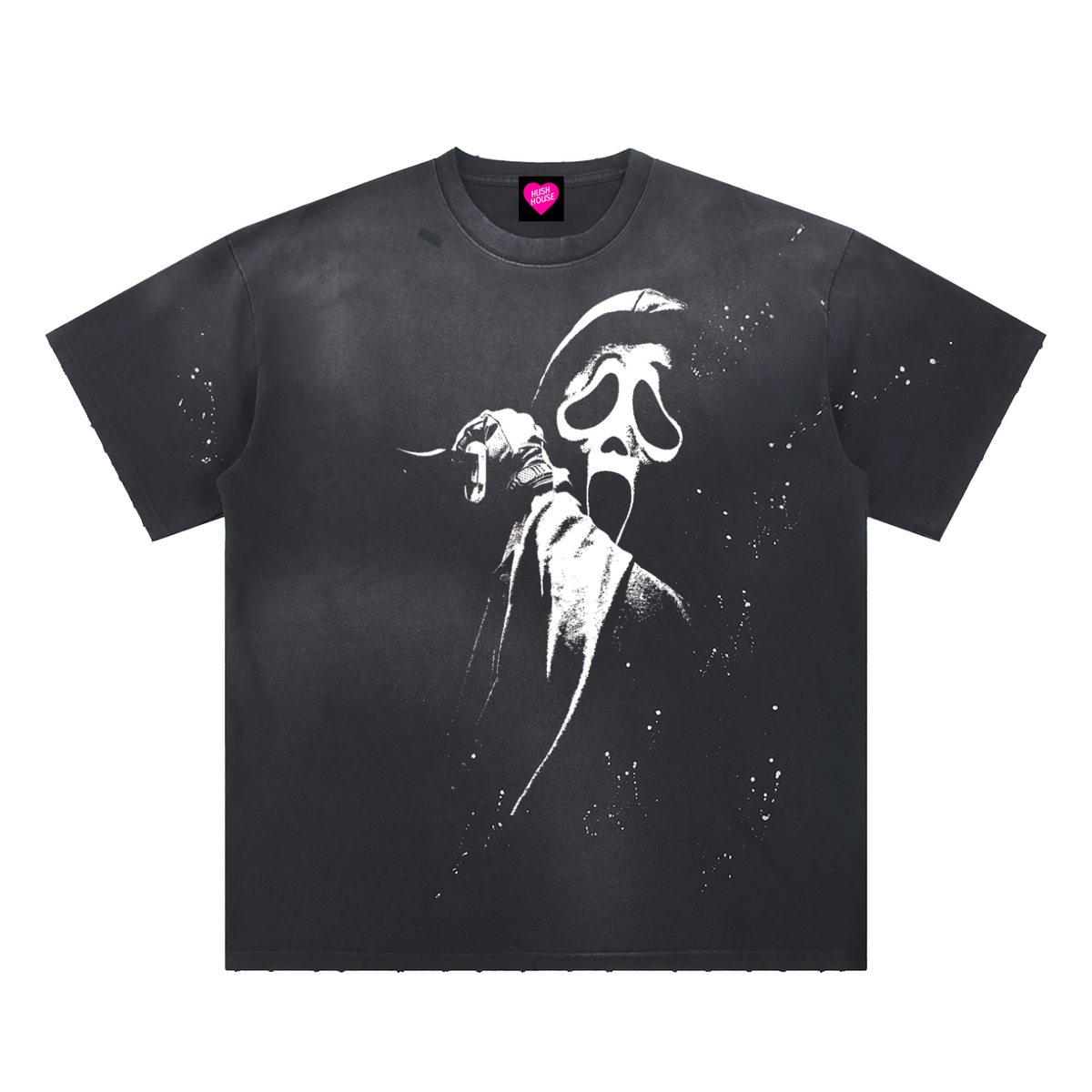 Classic Scream Oversized Frayed Sun fade Paint Splatter Tee