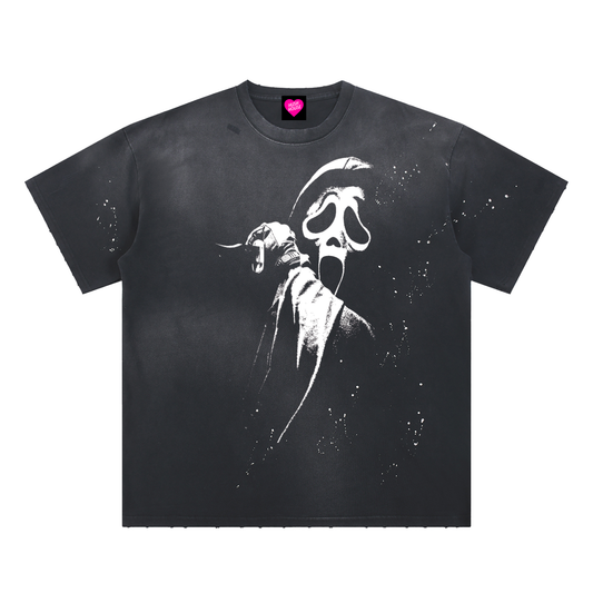 Classic Scream Oversized Frayed Sun fade Paint Splatter Tee