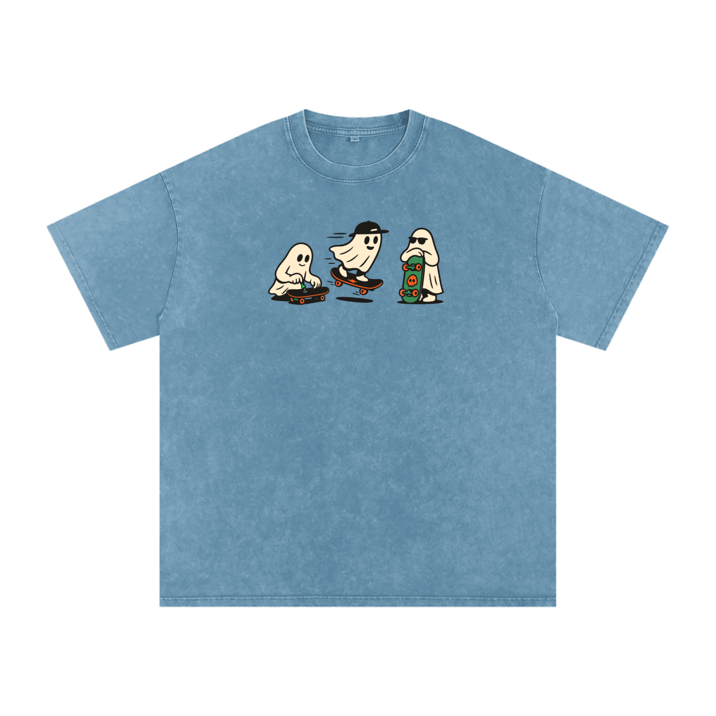 Skater Ghost Acid Wash Oversize T-Shirt