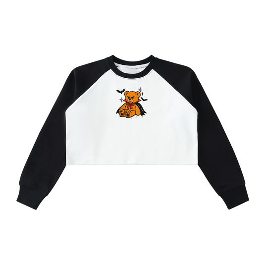 Teddy Vampire Raw-Hem Color-Block Raglan Crop Sweatshirt