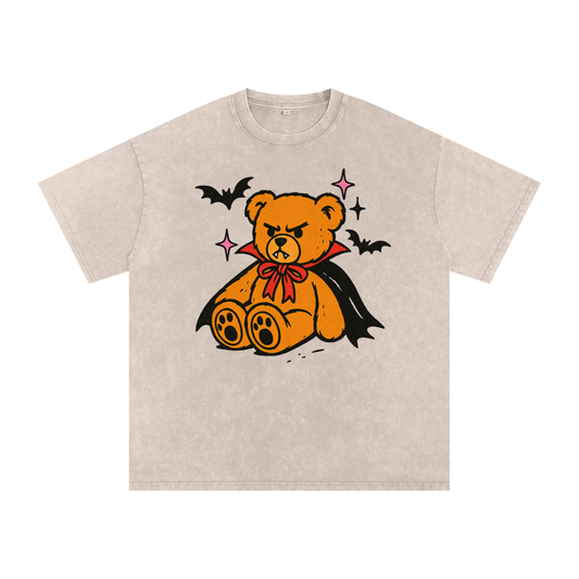 Teddy Vampire Snow Washed Oversized Cotton T-Shirt