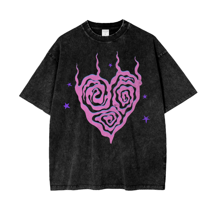 Shaken Heart Acid Wash Oversize Tee