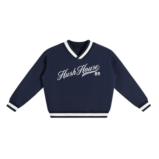 The Everyday Pullover Sweatshirt - Navy Blue and White