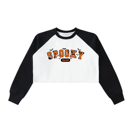 Spooky Season Raw-Hem Color-Block Raglan Crop Sweatshirt