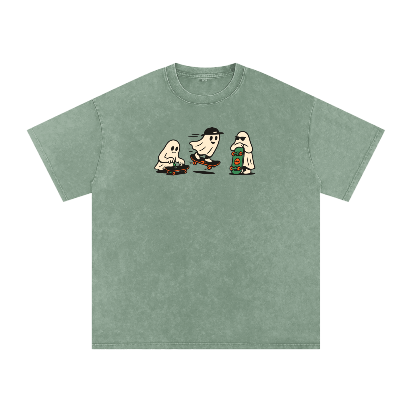 Skater Ghost Acid Wash Oversize T-Shirt