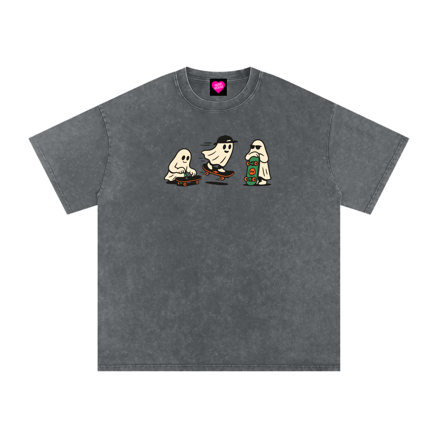 Skater Ghost Acid Wash Oversize T-Shirt