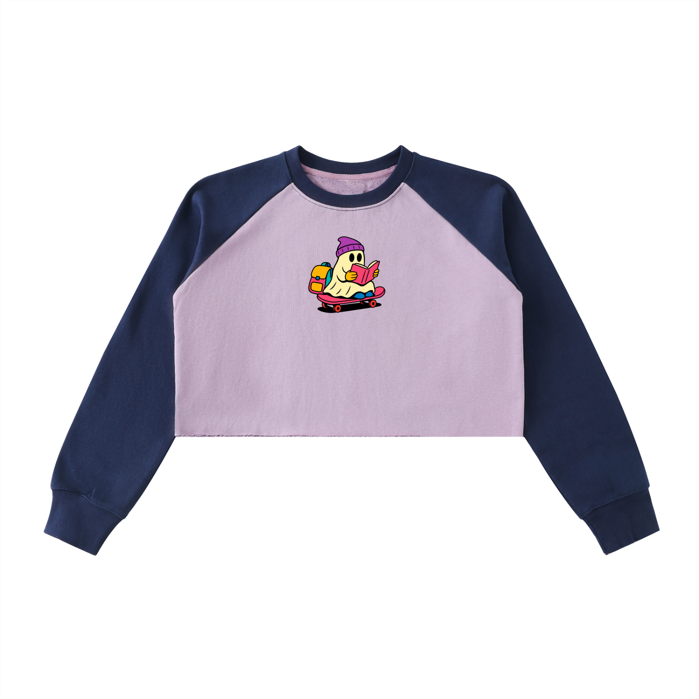 Rad Ghost Raw-Hem Color-Block Raglan Crop Sweatshirt