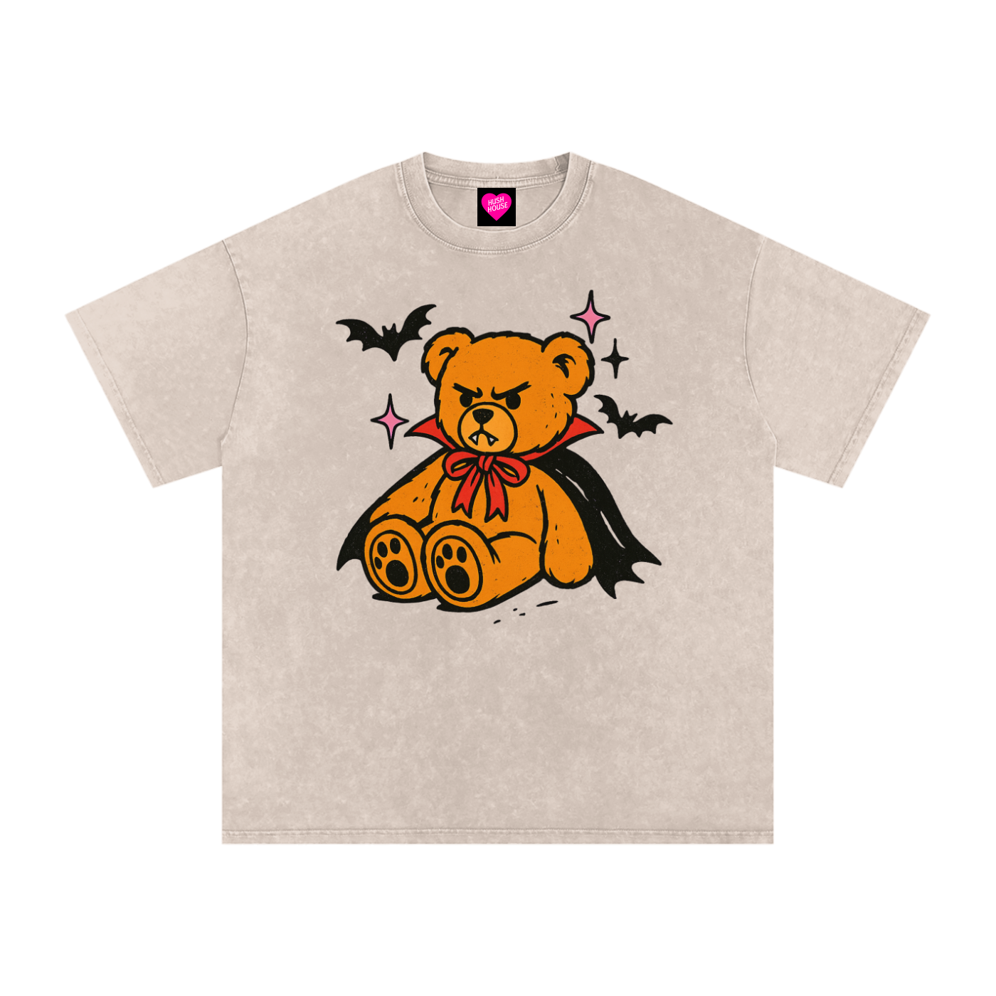 Teddy Vampire Snow Washed Oversized Cotton T-Shirt