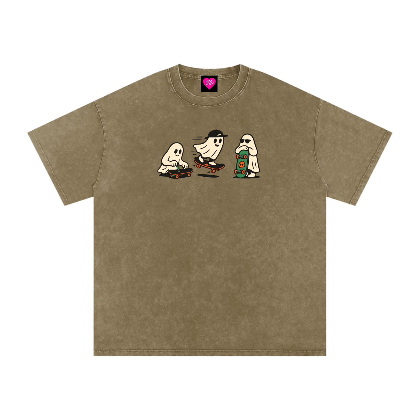 Skater Ghost Acid Wash Oversize T-Shirt
