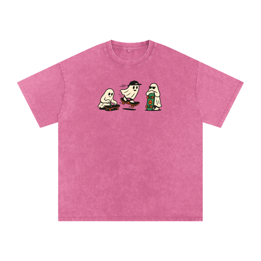 Skater Ghost Acid Wash Oversize T-Shirt