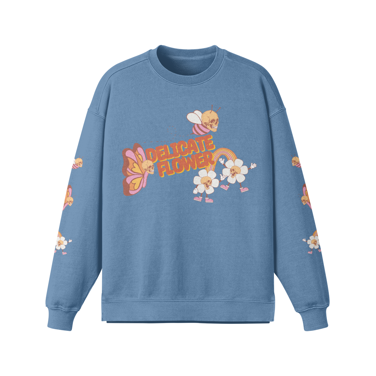 Delicate Flower Unisex Heavyweight Oversized Side Slit Faded Sweatshirt