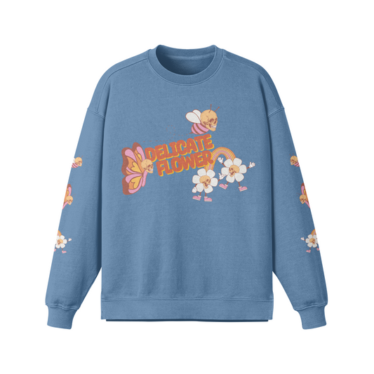 Delicate Flower Unisex Heavyweight Oversized Side Slit Faded Sweatshirt