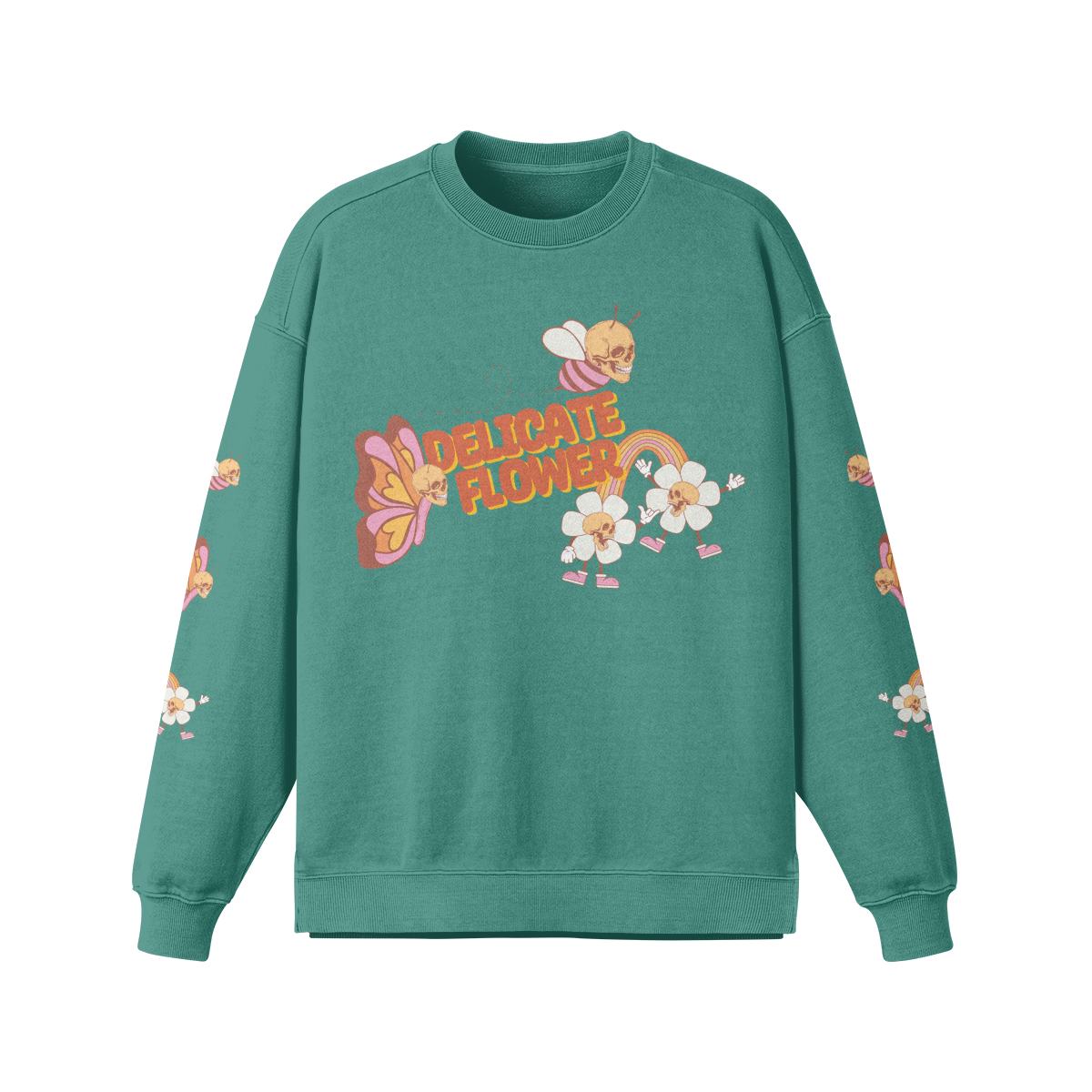 Delicate Flower Unisex Heavyweight Oversized Side Slit Faded Sweatshirt